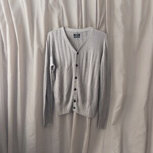 AllSaints Spitalfields Cable Knit Cardigan Gray V-Neck Button Up Sweater Medium